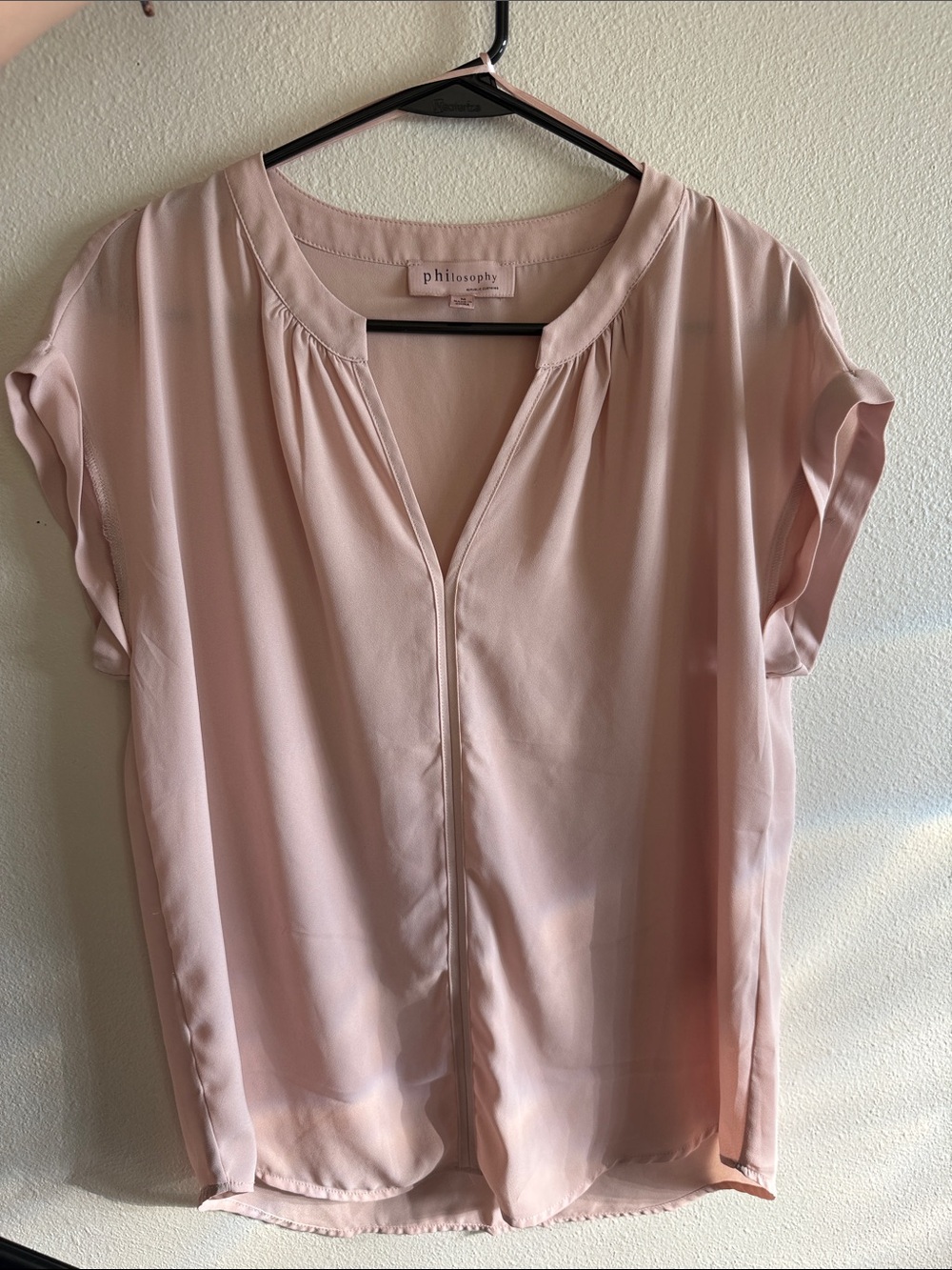 Philosophy Blush Pink V-Neck Short Sleeve Blouse